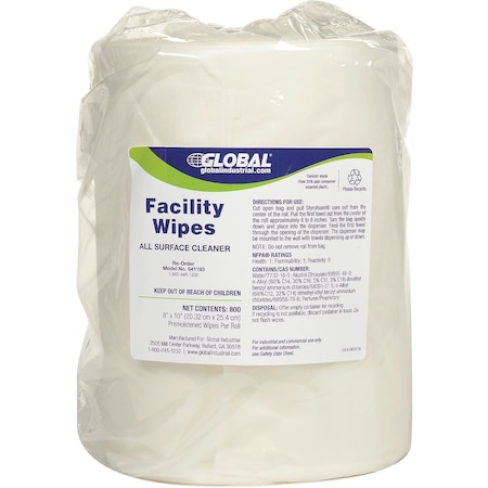 Global Industrial Facility Wipes, 800 Wipes/Refill Roll, 2PK 641193